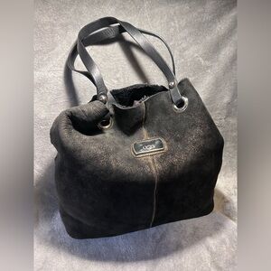 UGG Suede Black and Gold Bucket Bag w/ Real Fur Lining